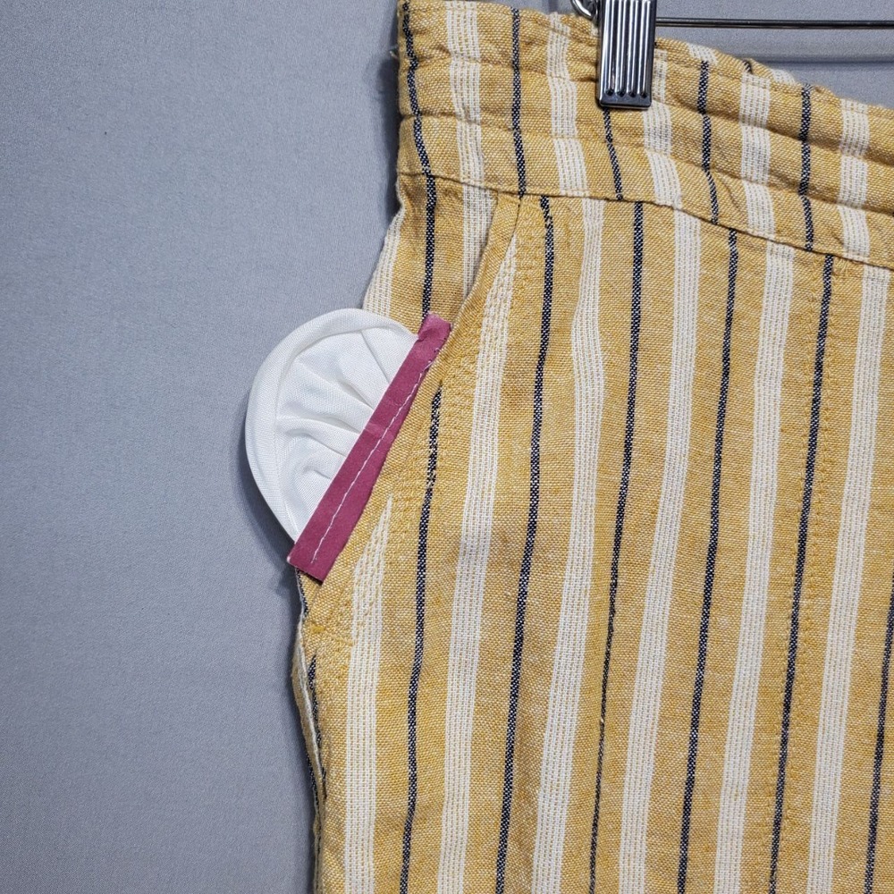 Per Se Linen Blend Striped Pants Womens L Yellow White Drawstring Casual Resort - Picture 7 of 13